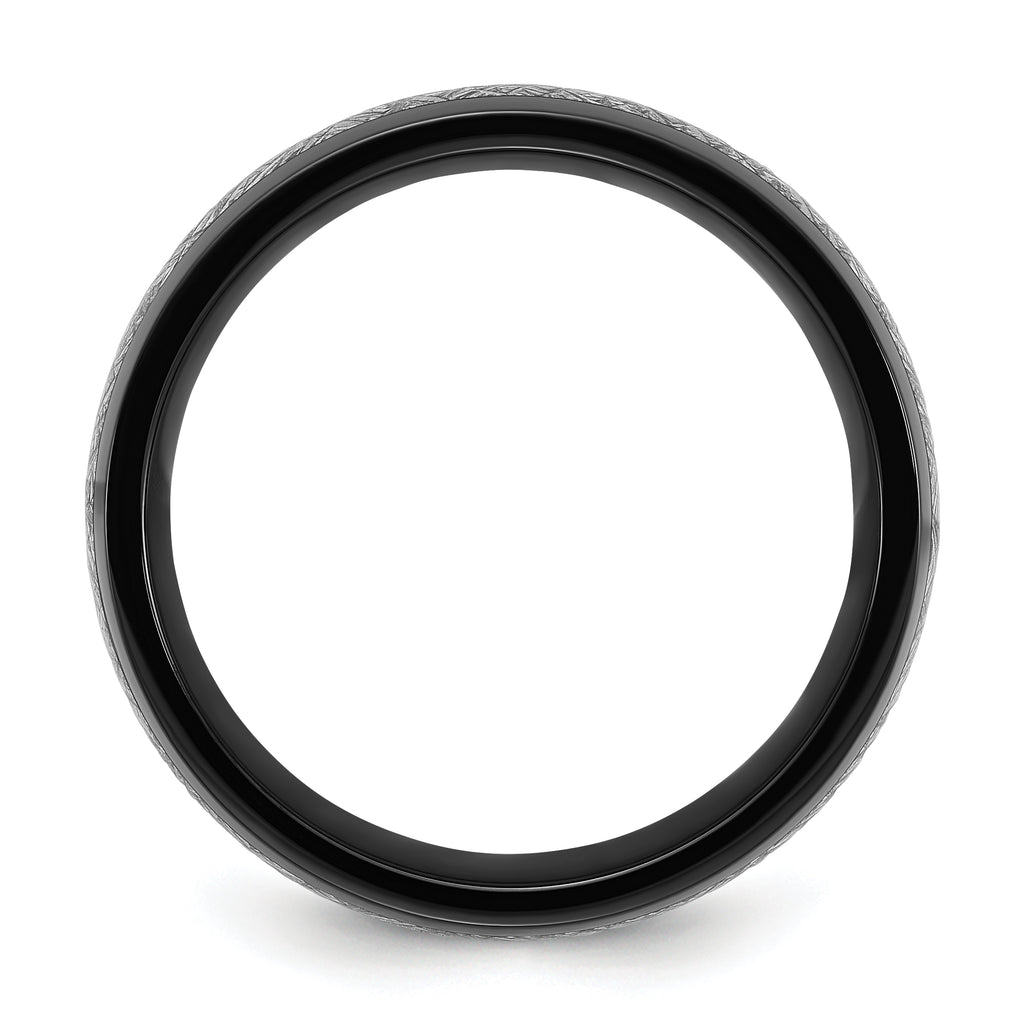 Chisel Stainless Steel Polished Black IP-plated with Imitation Meteorite Inlay 8mm Band