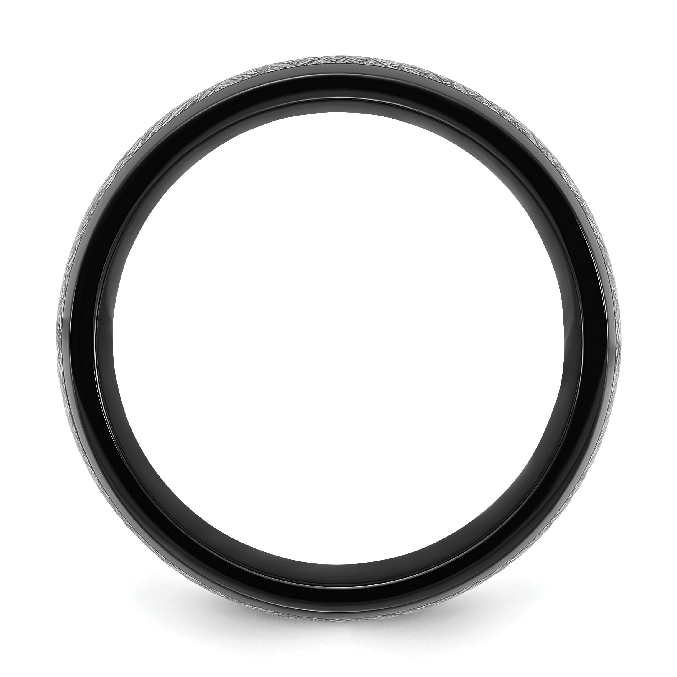 Chisel Stainless Steel Polished Black IP-plated with Imitation Meteorite Inlay 8mm Band