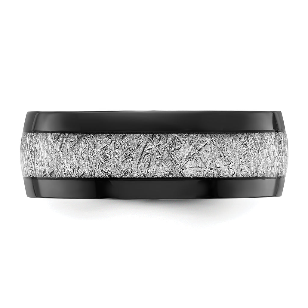 Chisel Stainless Steel Polished Black IP-plated with Imitation Meteorite Inlay 8mm Band