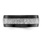 Chisel Stainless Steel Polished Black IP-plated with Imitation Meteorite Inlay 8mm Band