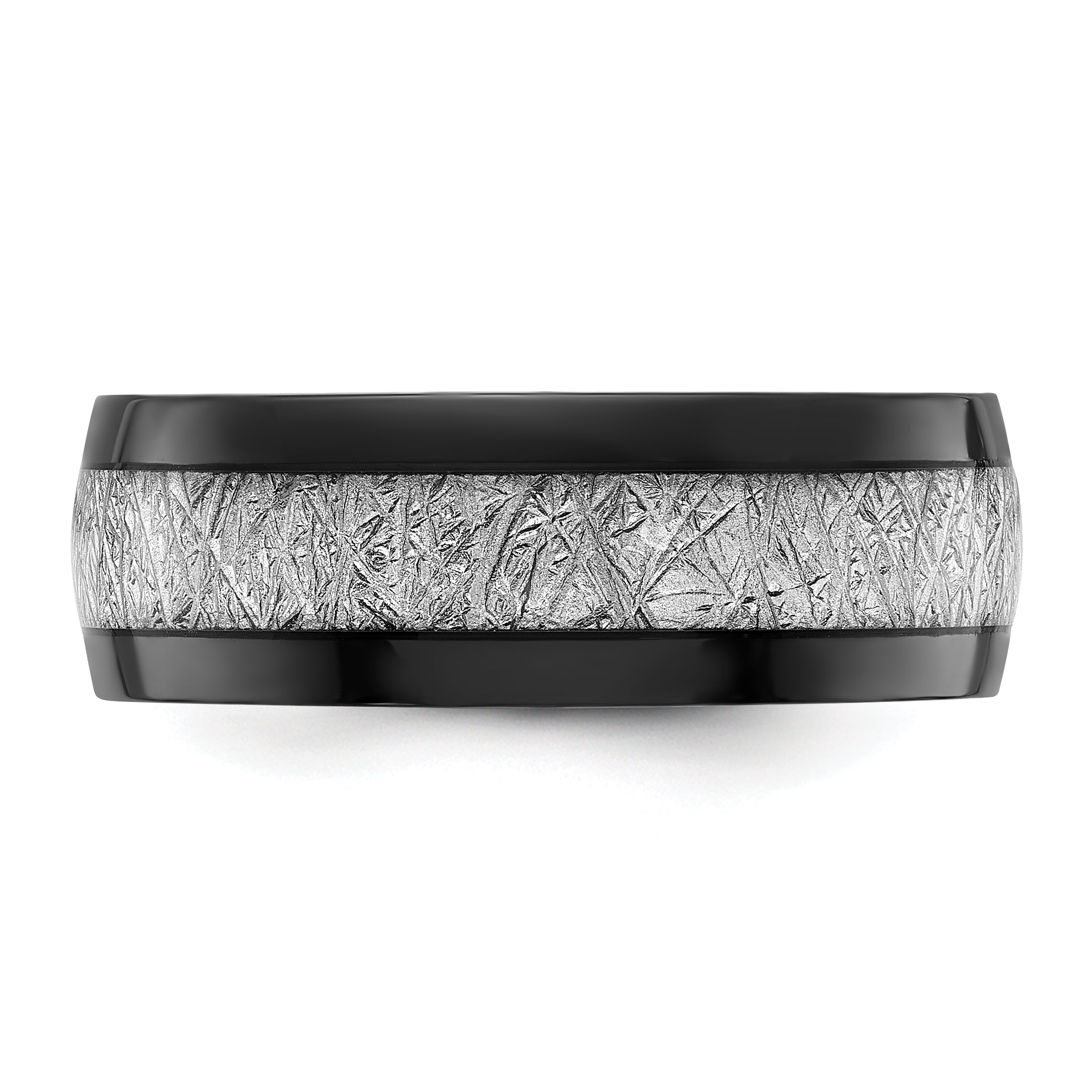 Chisel Stainless Steel Polished Black IP-plated with Imitation Meteorite Inlay 8mm Band