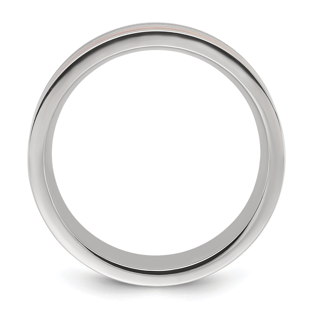 Chisel Stainless Steel Polished with Wood Inlay 8mm Band