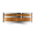 Chisel Stainless Steel Polished with Wood Inlay 8mm Band