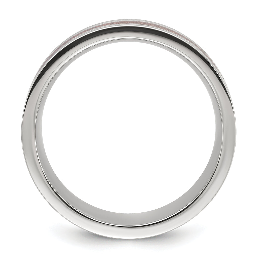 Chisel Stainless Steel Polished with Wood and Imitation Meteorite Inlay 8mm Band
