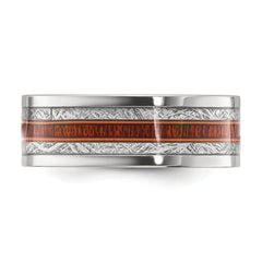 Chisel Stainless Steel Polished with Wood and Imitation Meteorite Inlay 8mm Band