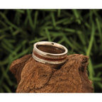 Chisel Stainless Steel Polished with Wood and Imitation Meteorite Inlay 8mm Band