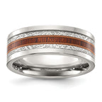Chisel Stainless Steel Polished with Wood and Imitation Meteorite Inlay 8mm Band