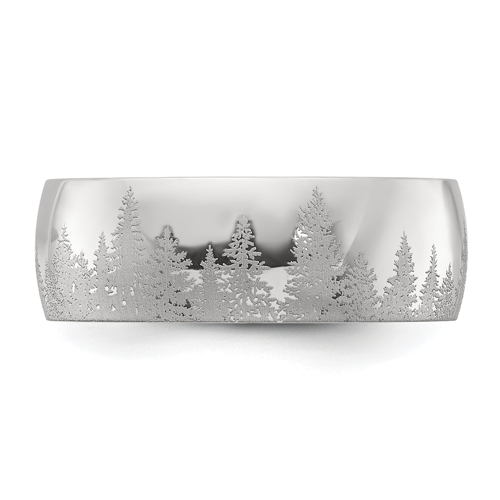 Chisel Stainless Steel Polished with Lasered Tree Design 8mm Band