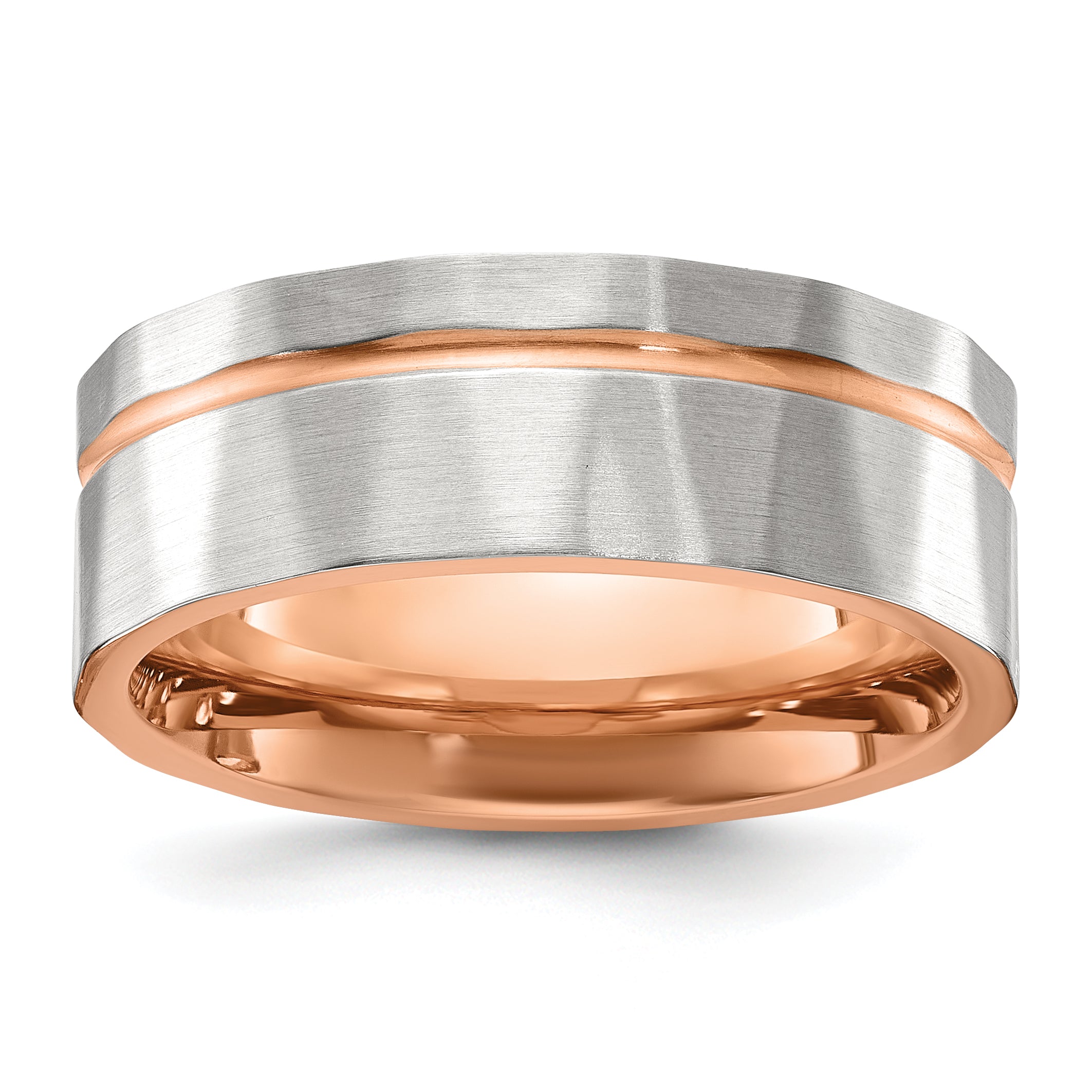 Chisel Stainless Steel Brushed and Polished Faceted Rose IP-plated 8mm Band Main image