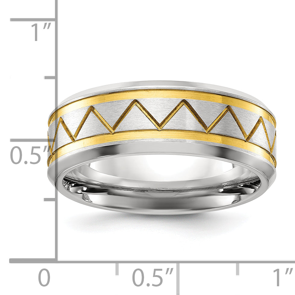 Chisel Stainless Steel Brushed and Polished Yellow IP-plated 8mm Band