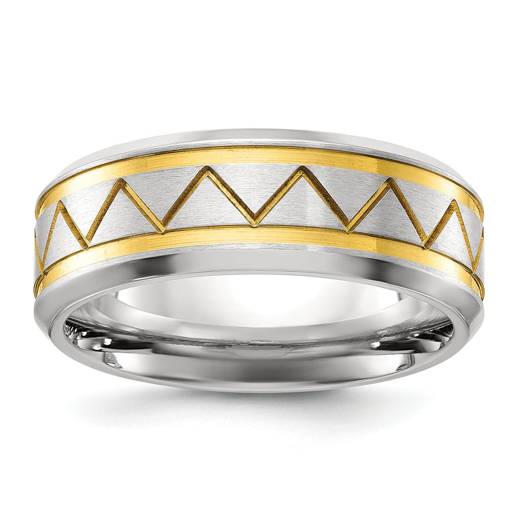 Chisel Stainless Steel Brushed and Polished Yellow IP-plated 8mm Band