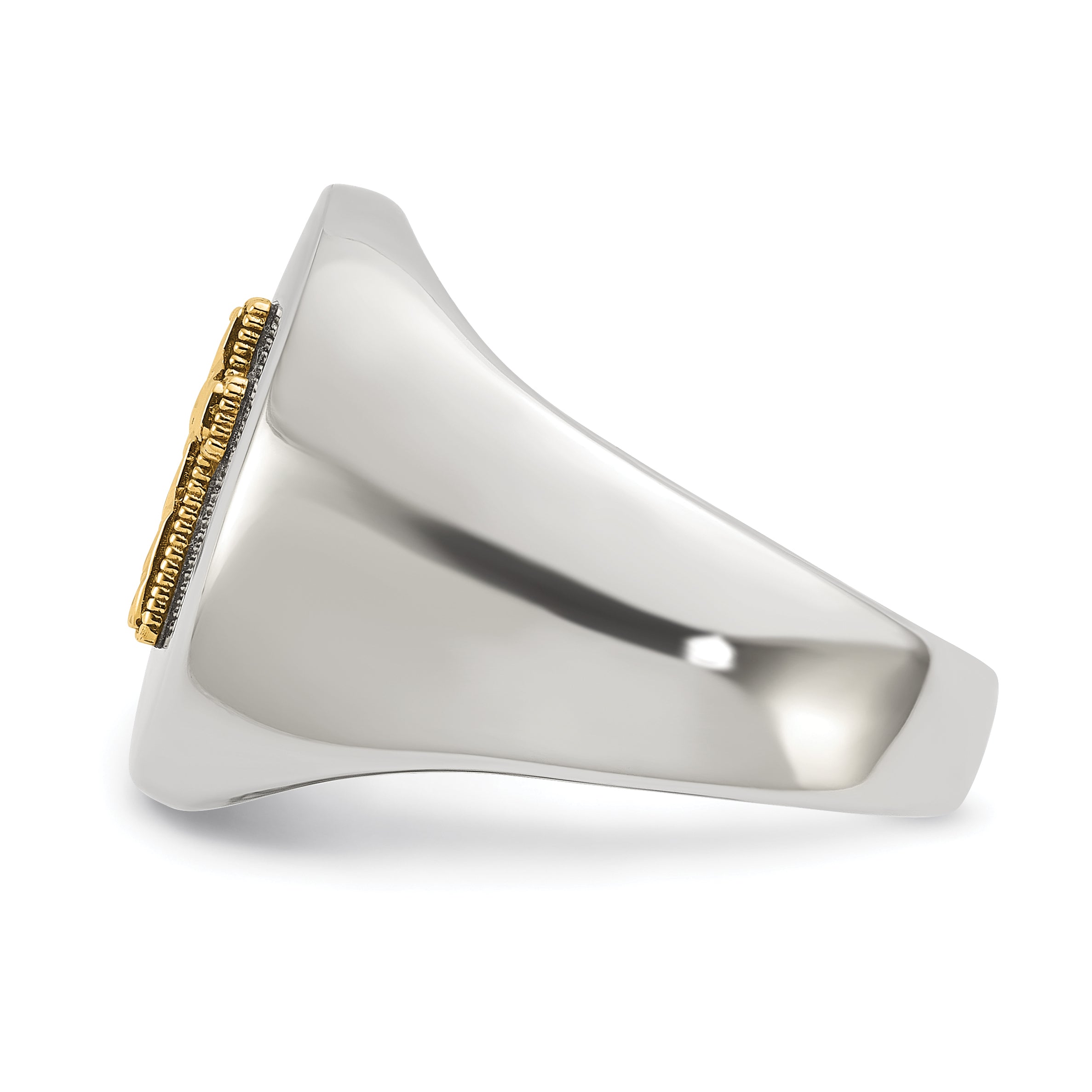 Men's Polished Cross Oval Stainless Steel 14K Gold Accent Signet Ring 9mm