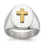 Men's Polished Cross Oval Stainless Steel 14K Gold Accent Signet Ring 9mm