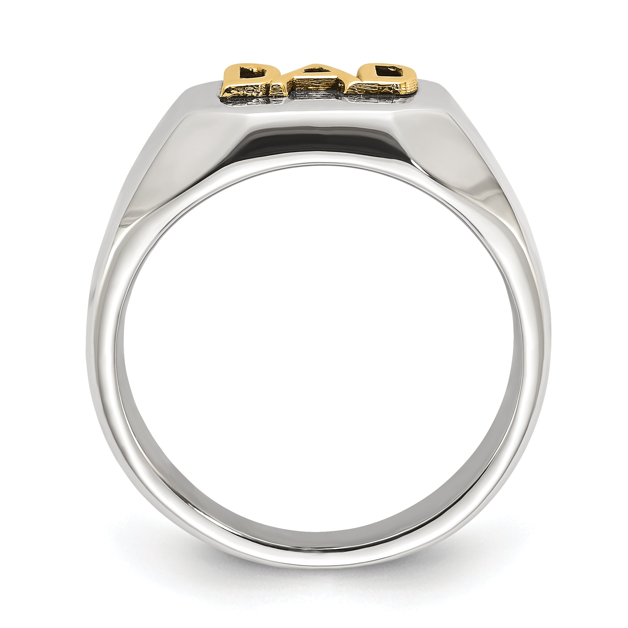 Men's Polished DAD Black Enamel Stainless Steel 14K Gold Accent Ring 8mm Secondary image