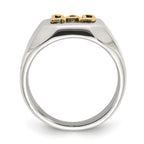 Men's Polished DAD Black Enamel Stainless Steel 14K Gold Accent Ring 8mm