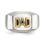 Men's Polished DAD Black Enamel Stainless Steel 14K Gold Accent Ring 8mm