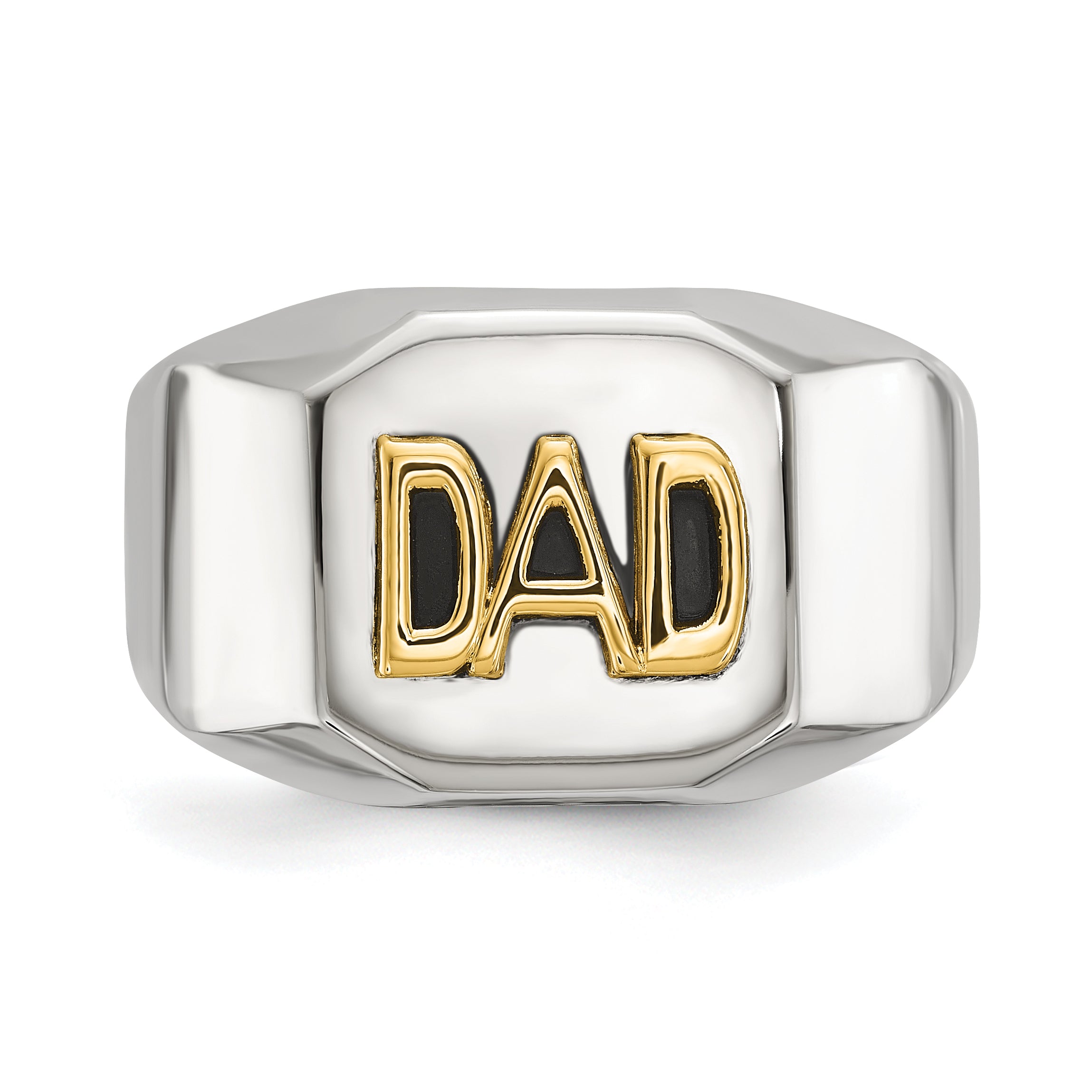 Men's Polished DAD Black Enamel Stainless Steel 14K Gold Accent Ring 8mm