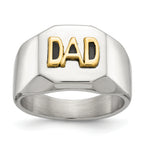 Men's Polished DAD Black Enamel Stainless Steel 14K Gold Accent Ring 8mm