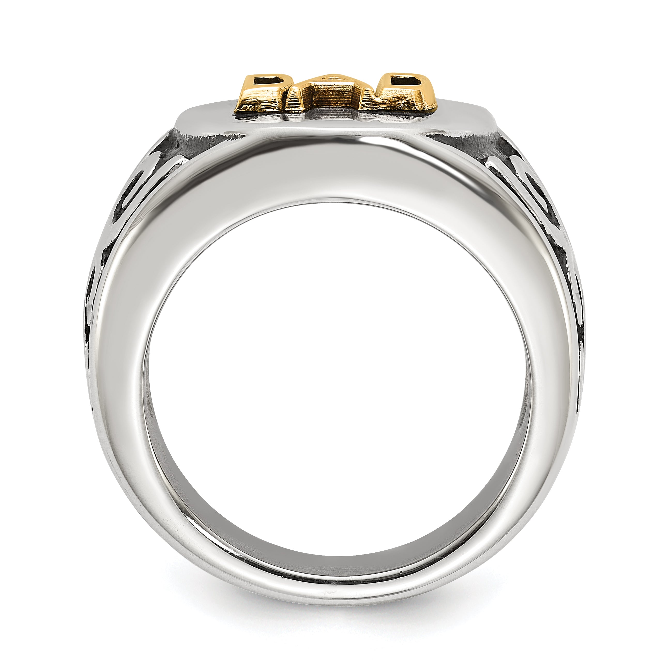 Men's Polished Diamond DAD Black Enamel Stainless Steel 14K Gold Accent Ring 8mm Secondary image