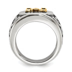 Men's Polished Diamond DAD Black Enamel Stainless Steel 14K Gold Accent Ring 8mm