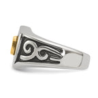 Men's Polished Diamond DAD Black Enamel Stainless Steel 14K Gold Accent Ring 8mm