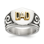 Men's Polished Diamond DAD Black Enamel Stainless Steel 14K Gold Accent Ring 8mm
