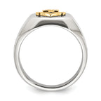 Men's Polished Anchor Black Enamel Stainless Steel 14K Gold Accent Ring 11mm