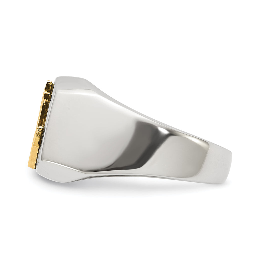 Men's Polished Anchor Black Enamel Stainless Steel 14K Gold Accent Ring 11mm