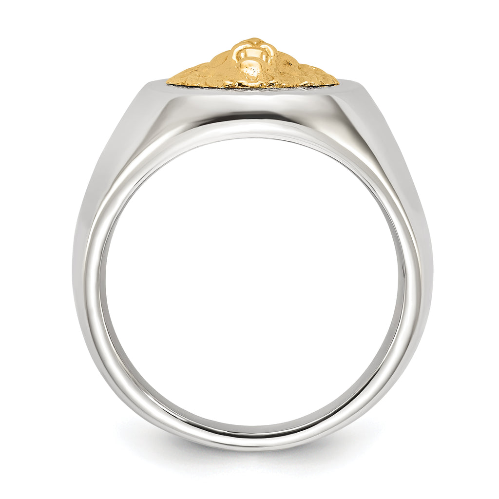 Men's Polished Lion Stainless Steel 14K Gold Accent Signet Ring 7mm