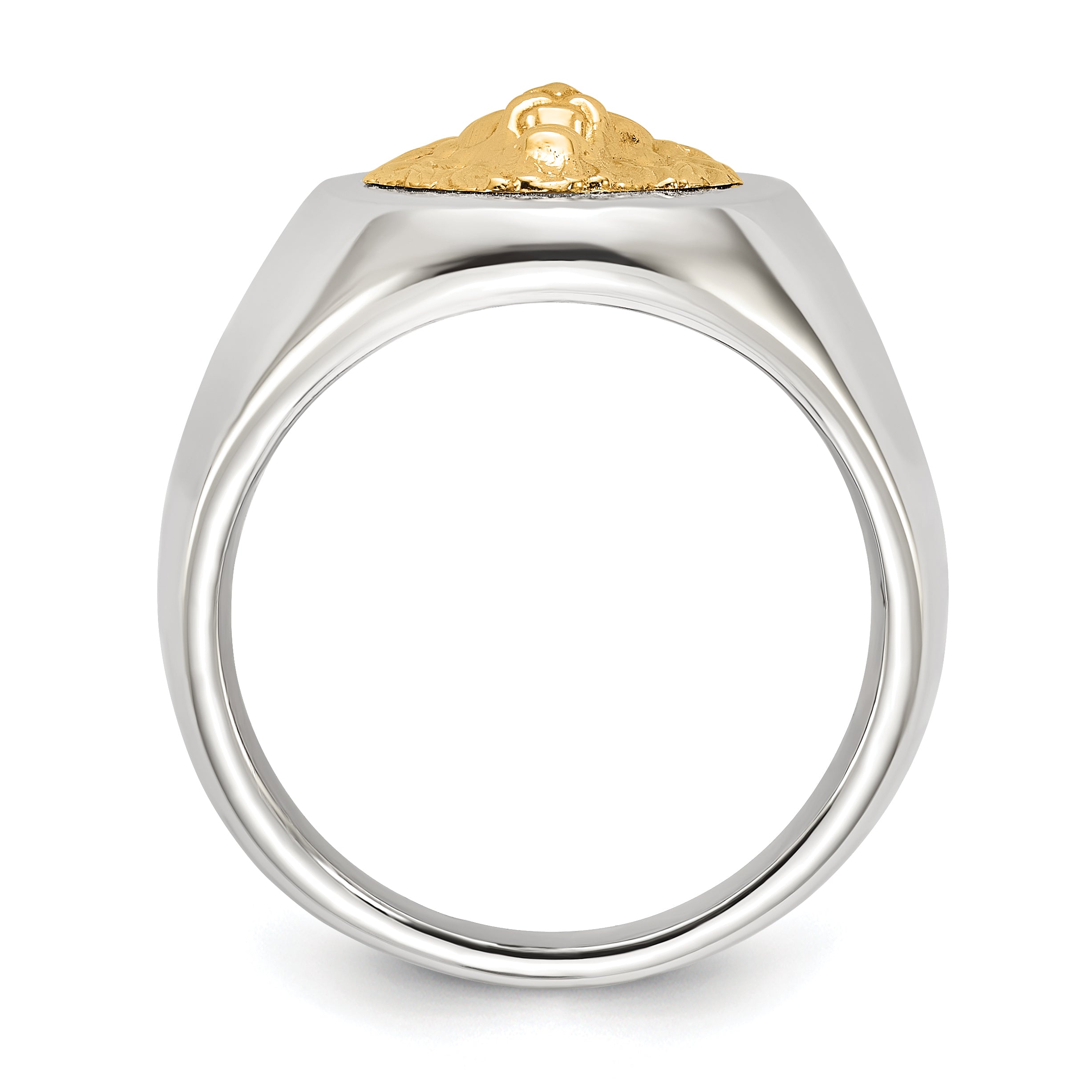 Men's Polished Lion Stainless Steel 14K Gold Accent Signet Ring 7mm