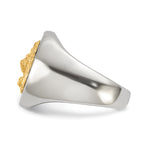 Men's Polished Lion Stainless Steel 14K Gold Accent Signet Ring 7mm