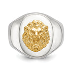 Men's Polished Lion Stainless Steel 14K Gold Accent Signet Ring 7mm