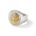 Men's Polished Lion Stainless Steel 14K Gold Accent Signet Ring 7mm
