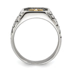 Men's Gold-Tone Antiqued Cubic Zirconia Cross Stainless Steel Ring 11mm