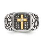 Men's Gold-Tone Antiqued Cubic Zirconia Cross Stainless Steel Ring 11mm