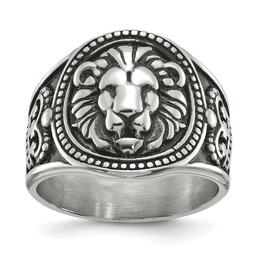 Chisel Lion Ring in Stainless Steel, Antiqued - Sophia Jewelers Main image