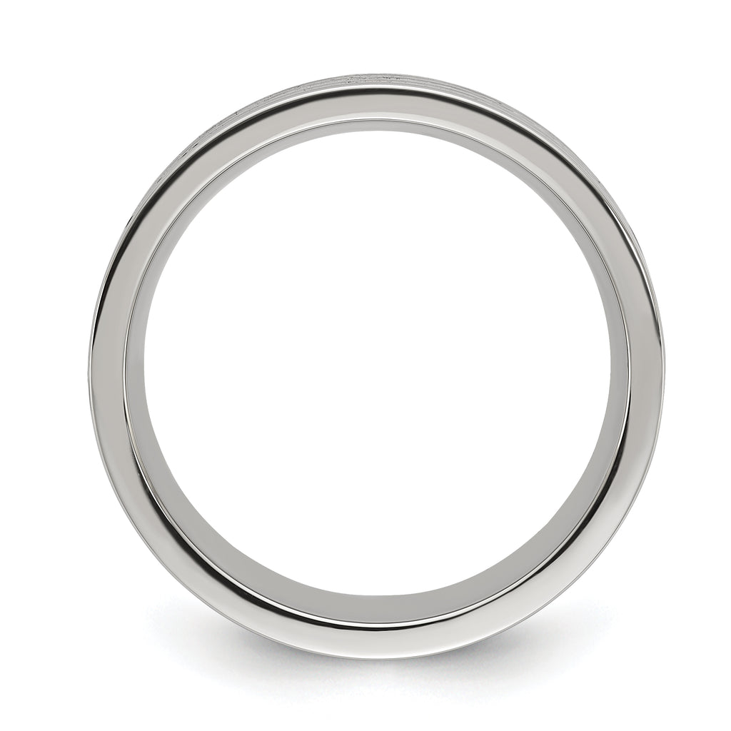 Chisel Stainless Steel Polished with Wood, Imitation Meteorite and Red Stone Inlay 8mm Band