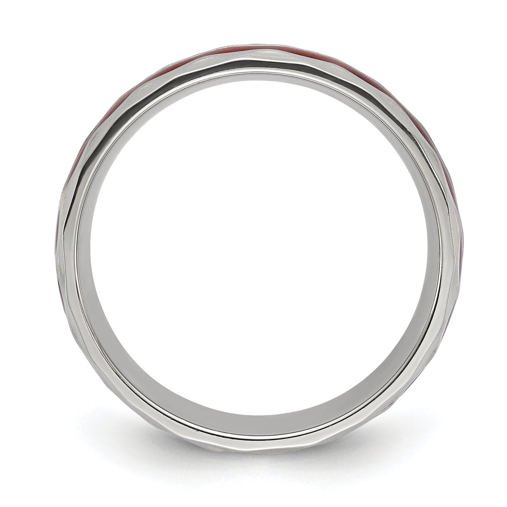 Chisel Stainless Steel Brushed and Hammered with Wood Inlay 8mm Band