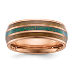 Chisel Stainless Steel Polished Rose IP-plated with Wood and Imitation Opal Inlay 8mm Band