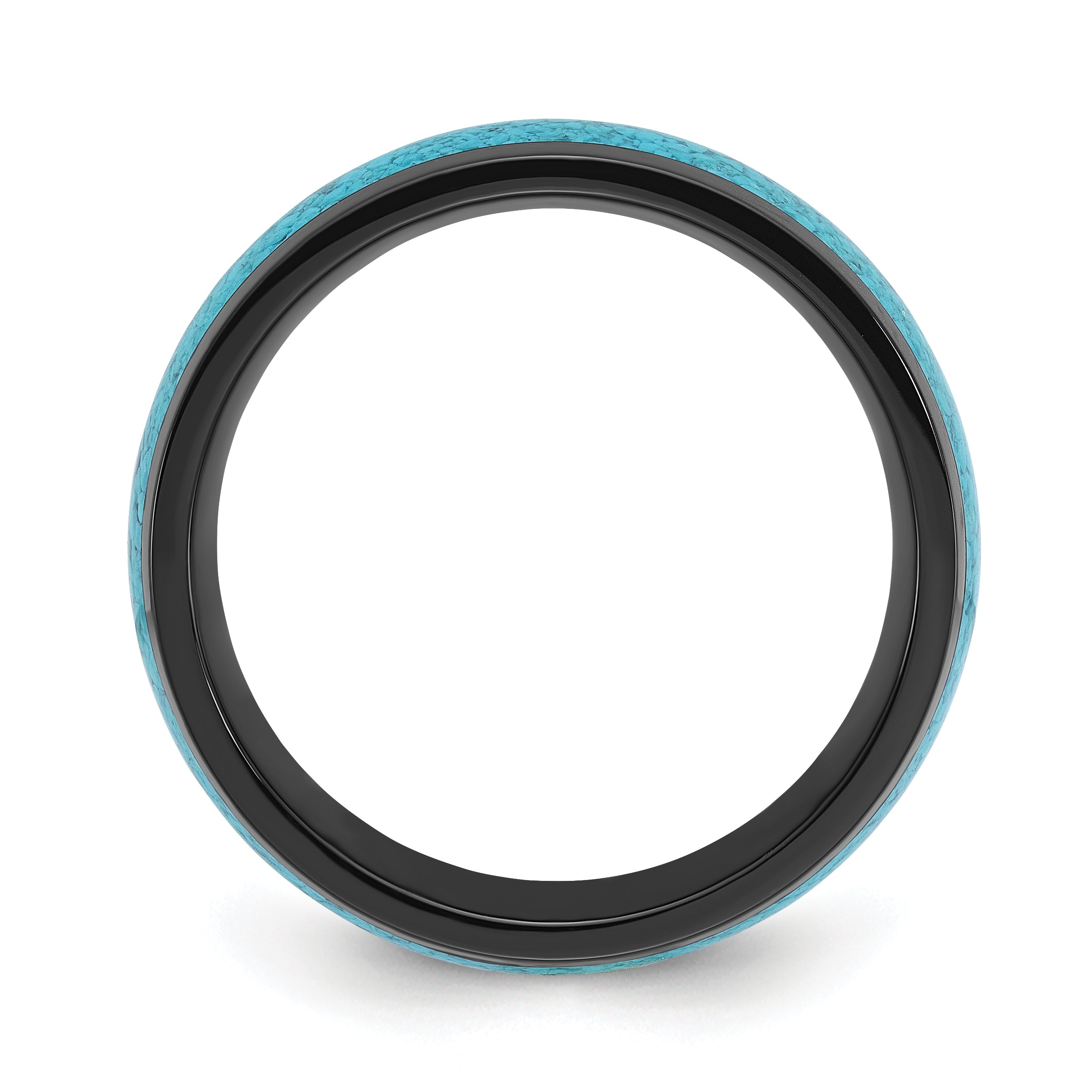 Chisel Stainless Steel Polished Black IP-plated with Imitation Turquoise Inlay 8mm Band