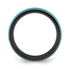 Chisel Stainless Steel Polished Black IP-plated with Imitation Turquoise Inlay 8mm Band