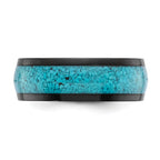 Chisel Stainless Steel Polished Black IP-plated with Imitation Turquoise Inlay 8mm Band