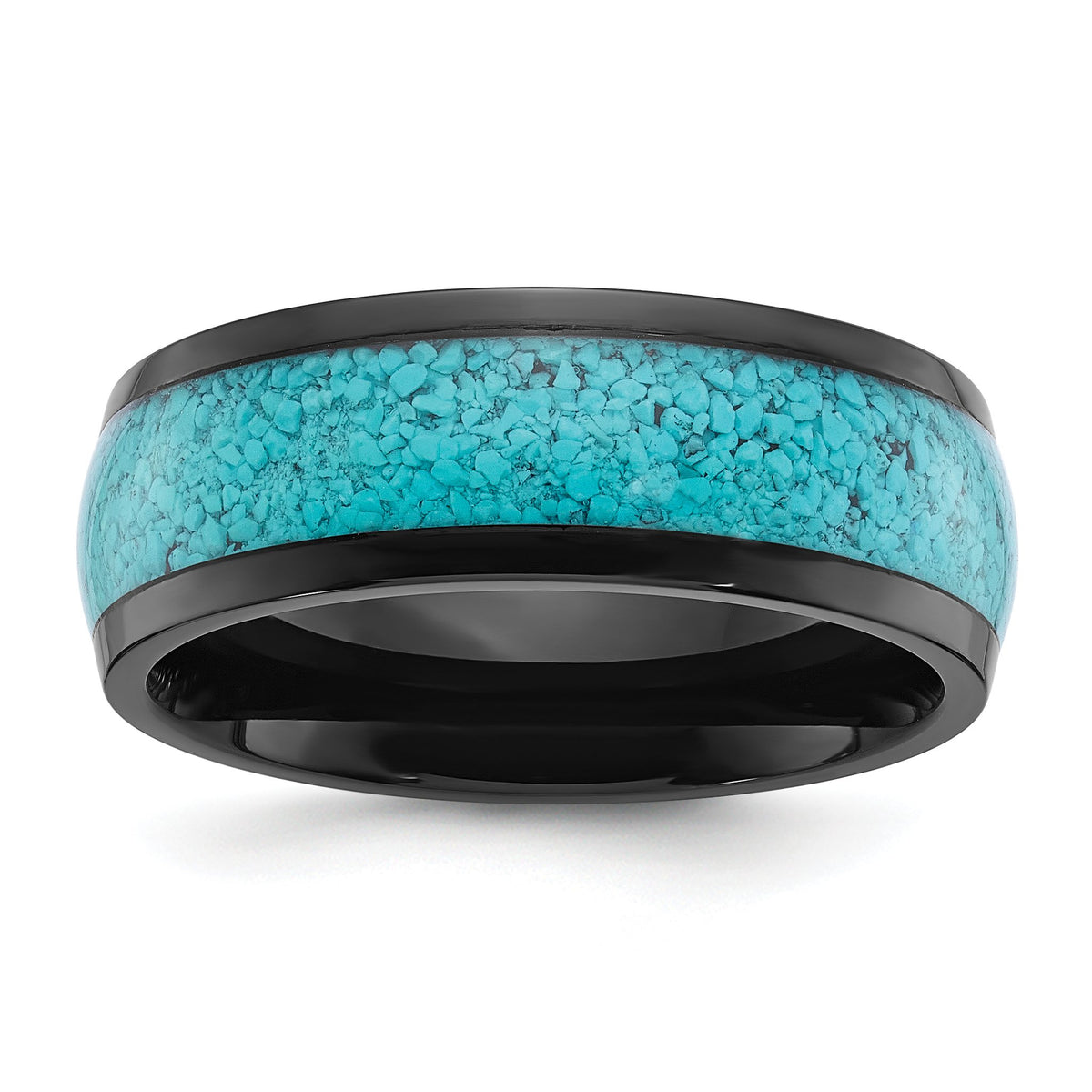 Turquoise Inlay Wedding Band in Black IP-Plated Stainless Steel, 8mm Comfort Fit - Sophia Jewelers Main image