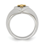 Men's Polished Diamond Cross Stainless Steel 14K Gold Accent Signet Ring 6mm