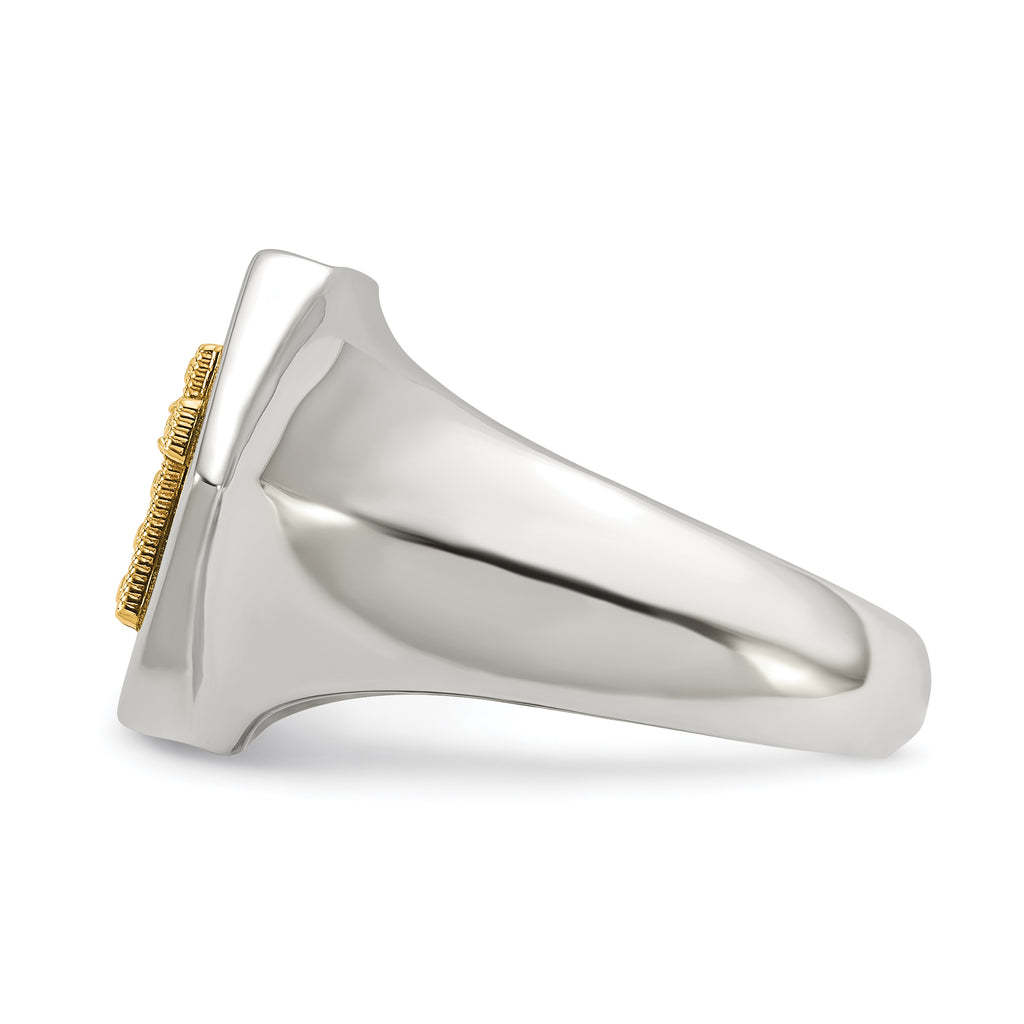 Men's Polished Diamond Cross Stainless Steel 14K Gold Accent Signet Ring 6mm