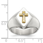 Men's Polished Diamond Cross Stainless Steel 14K Gold Accent Signet Ring 6mm