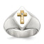 Men's Polished Diamond Cross Stainless Steel 14K Gold Accent Signet Ring 6mm