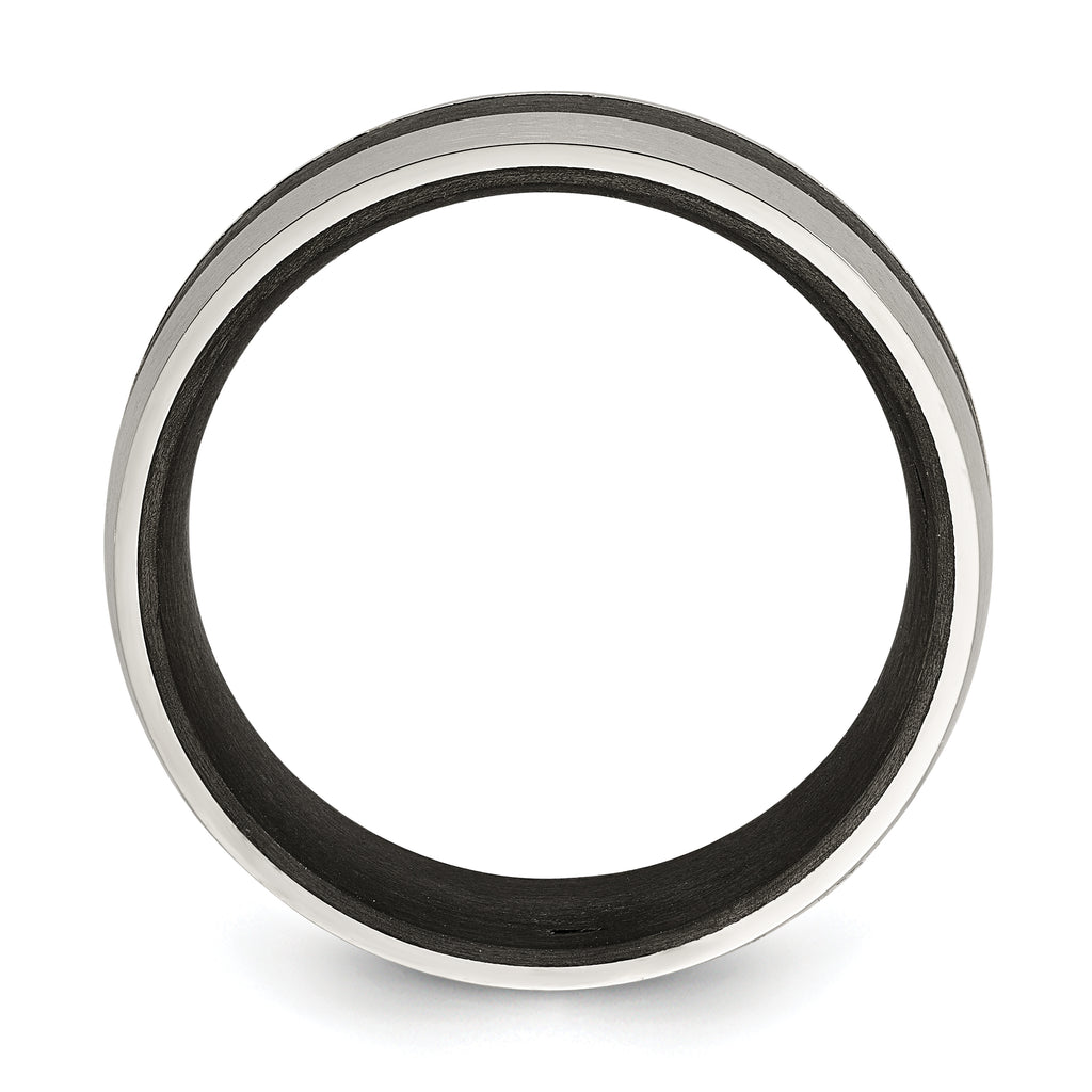 Chisel Stainless Steel Brushed and Polished Black Carbon Fiber Inlay 8mm Band