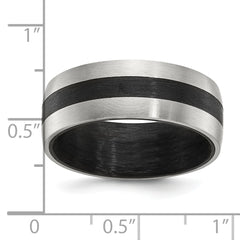 Chisel Stainless Steel Brushed and Polished Black Carbon Fiber Inlay 8mm Band