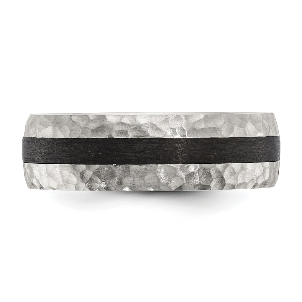 Chisel Stainless Steel Brushed and Hammered Black Carbon Fiber Inlay 7mm Band
